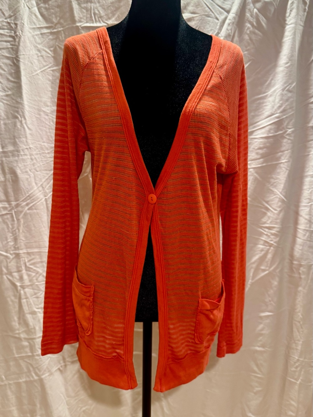 Vintage Free People Bright Orange Lightweight V-Neck Cardigan